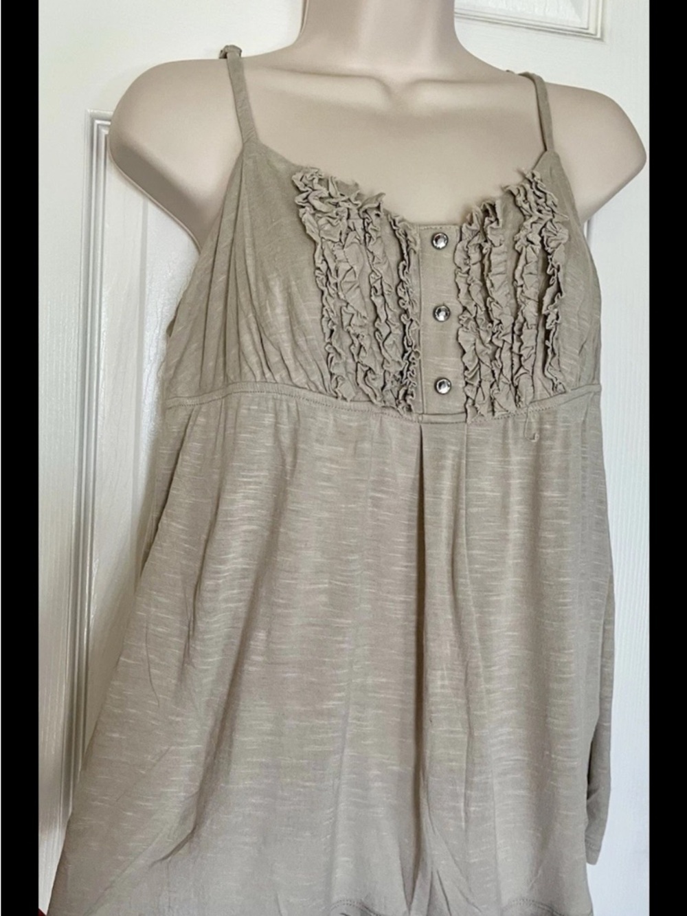 INC International Concepts Taupe Ruffle-Front Tank - Size Petite L - Never Worn